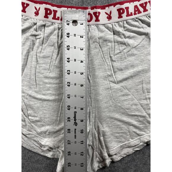 Playboy Pajama Set Womens Medium Gray Button Front Top Shorts Sleepwear Lounge - Picture 4 of 14